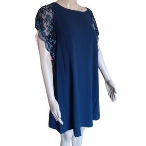 Aidan Mattox Womens Blue Beaded Shift Dress Knee Length Boat Neckline Size 2